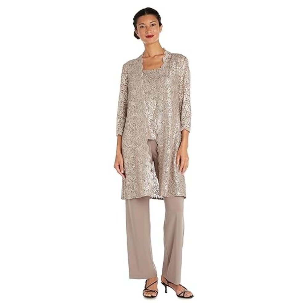 NEW R&M Richards Womens Lace Tank Top and Pant Set with Sheer Lace Jacket XL